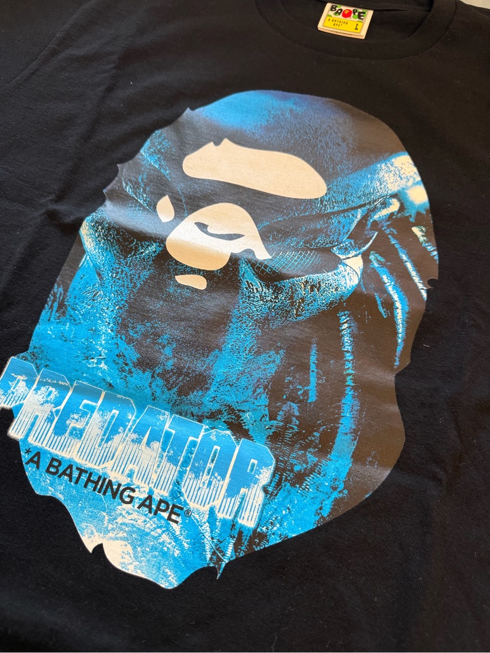 BAPE Black Short-Sleeve Tee with Blue Ape Head Graphic